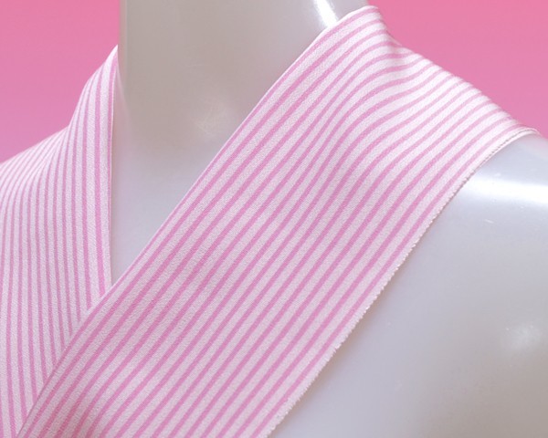 オリジナル半衿 283 正絹 　ピンクと白の縞模様 少し短尺 訳あり（クリックポスト発送(ポスト投函　時間指定不可)_画像2