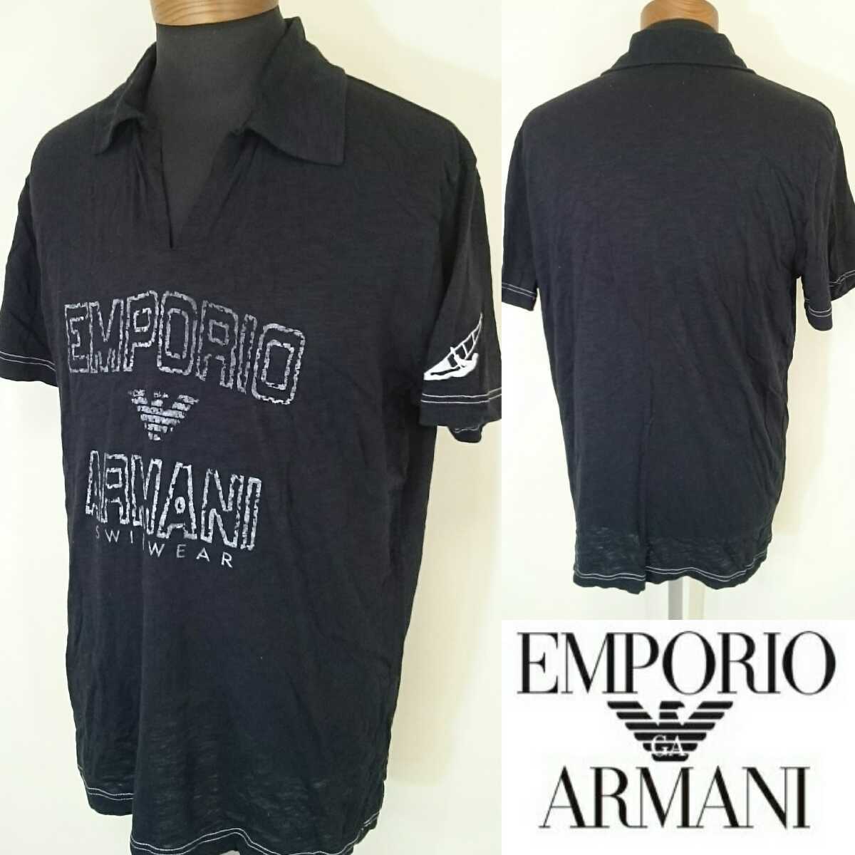 XL【EMPORIO ARMANI/エンポリオ アルマーニ】MENS/メンズ 男性用 トップス 半袖 ショート ポロシャツ SWIMWEAR スイムウェア ブラック ロゴ