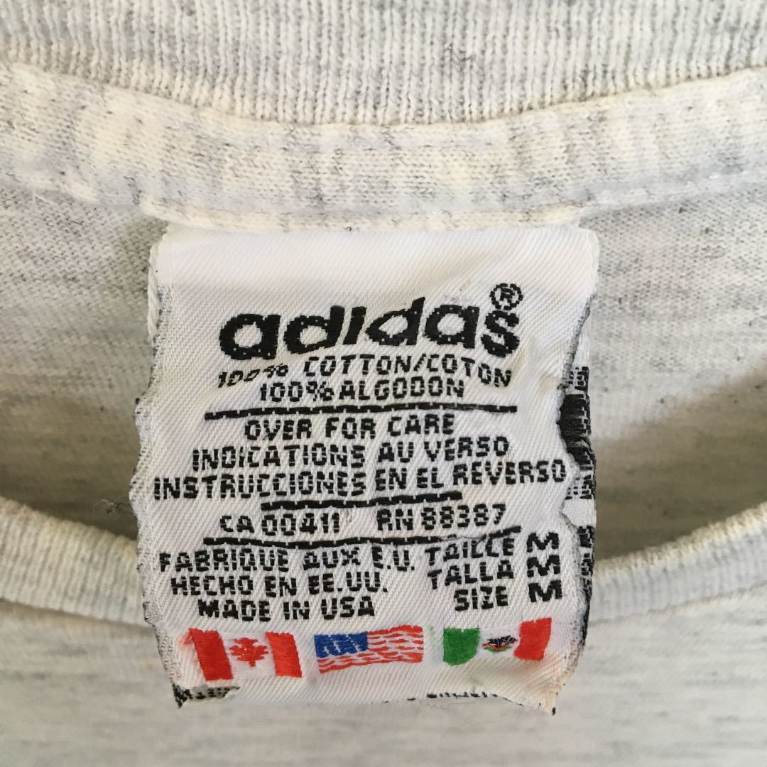 USA製 adidas アディダス 半袖Tシャツ ヴィンテージ 80s 90s 万国旗 霜降り デカロゴトレフォイル XL 送料無料 米国製 希少 レア