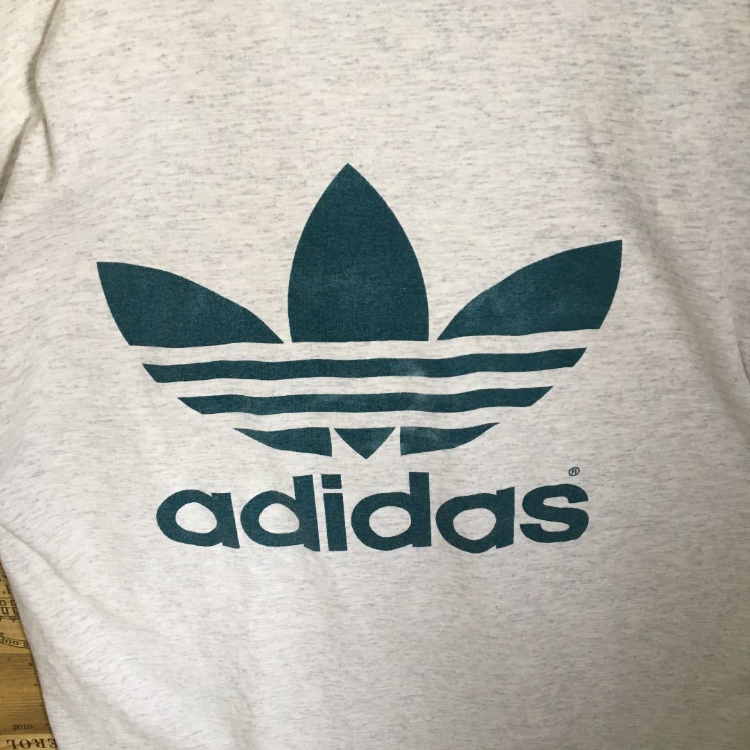 USA製 adidas アディダス 半袖Tシャツ ヴィンテージ 80s 90s 万国旗 霜降り デカロゴトレフォイル XL 送料無料 米国製 希少 レア