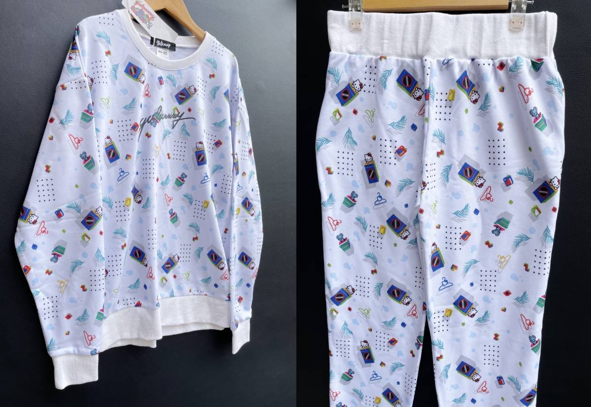 新品タグ付き HelloKitty × galaxxxy × ebay ハローキティ ギャラクシー コラボ 総柄 上下 セットアップ スウェット パンツ size F 原宿_画像3