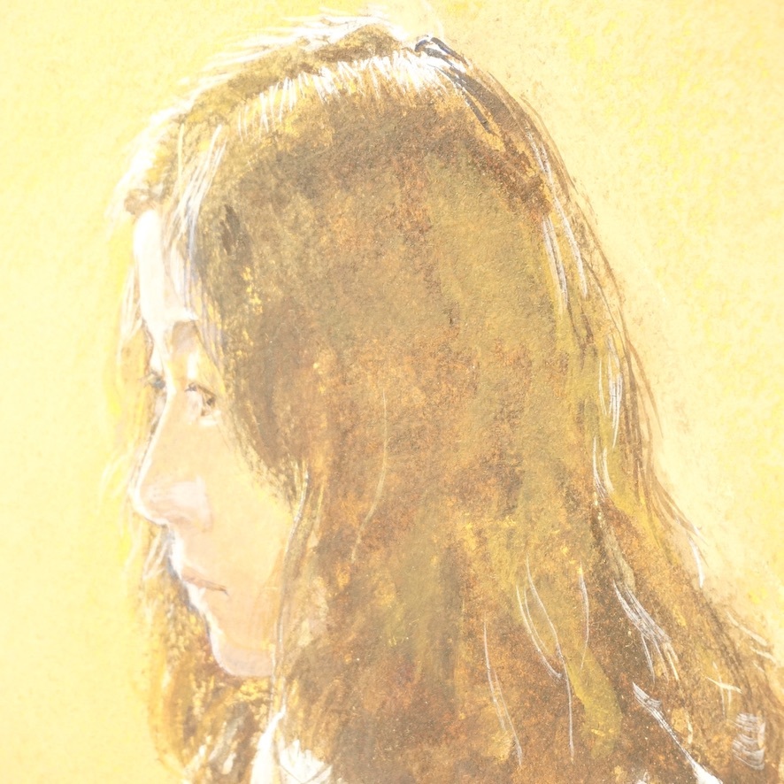 林可耕作　人物画　パステル画　 絵画　6号サイズ　 額装品(前面ガラスなし）　幅50.5㎝　高66㎝　エステートセール HYK_画像7