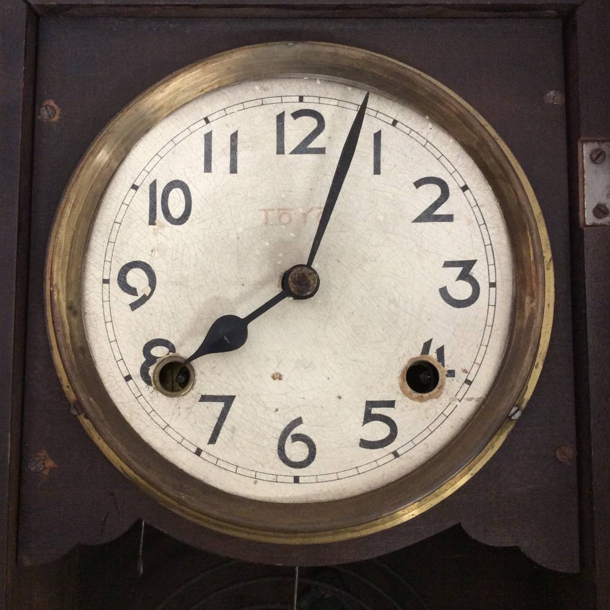 昭和レトロ 当時物 東洋時計 オリエント TOYO 小型 ゼンマイ式 振り子時計 ボンボン時計 Made in japan 日本製 時代物 骨董 戦前 掛時計の画像2