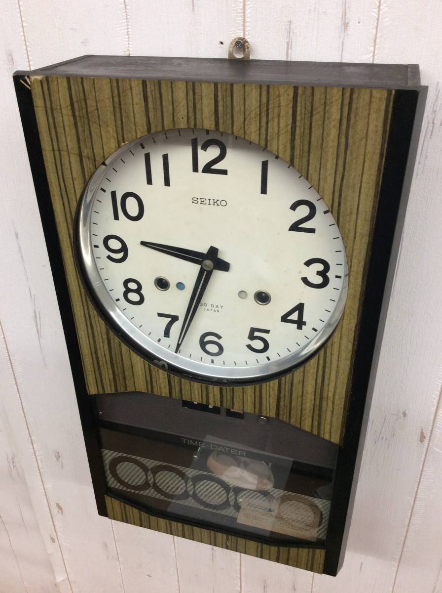 昭和レトロ 当時物 セイコー 精工舎 SEIKO 掛け時計 30DAY TIME-DATER ゼンマイ式 振り子時計 ボンボン時計 Made in japan  日本製 掛時計 住まい、インテリア 家具、インテリア 掛時計、柱時計 