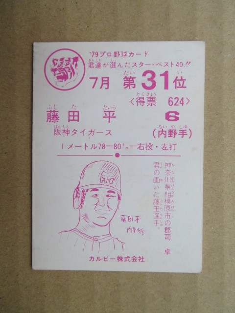 カルビー プロ野球カード 阪神：藤田平 7月 31位の画像2