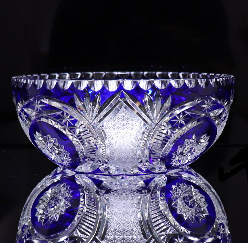 最高の品質 20.5cm 青色被せガラス鉢 大型 1890年頃 (BACCARAT