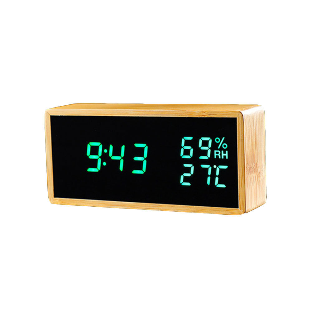 目覚まし時計 LEDデジタル時計 大音量 木目調 おしゃれ 置き時計 カレンダー付き アラーム機能 明るさ調節 温度表示 USB/乾電池_画像3