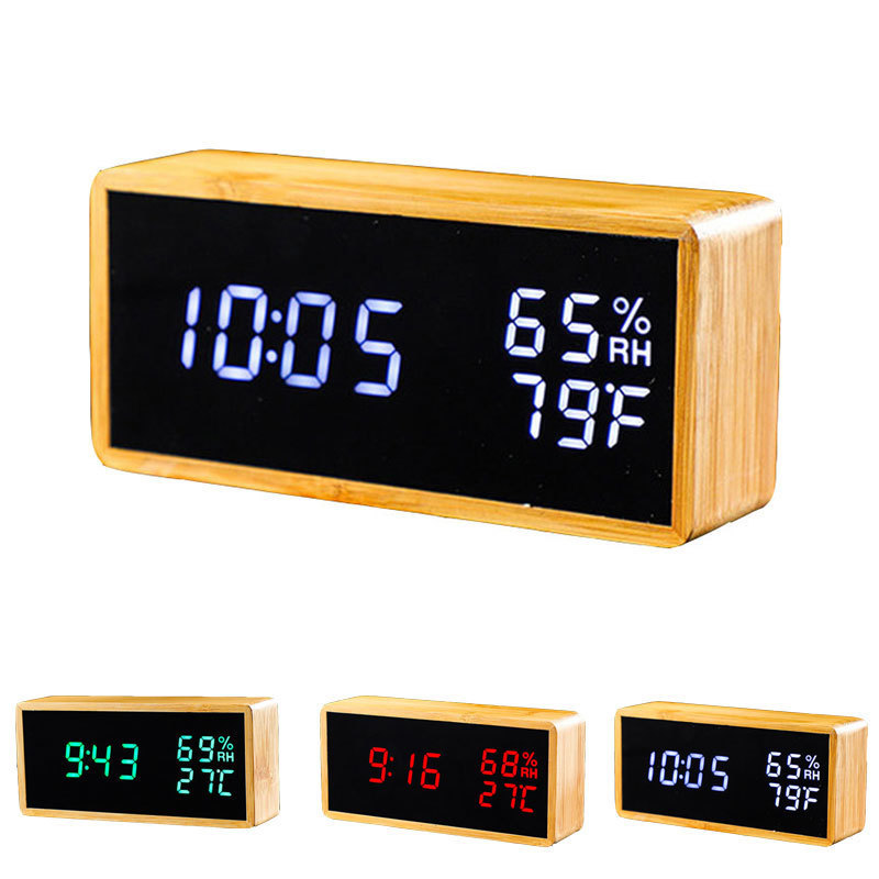 目覚まし時計 LEDデジタル時計 大音量 木目調 おしゃれ 置き時計 カレンダー付き アラーム機能 明るさ調節 温度表示 USB/乾電池_画像1
