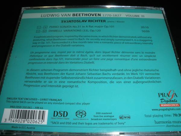 廃盤 SACD リヒテル ベートーヴェン ディアベッリ変奏曲 ピアノ ソナタ 31番 プラハ ライヴ Beethoven Diabelli Piano Sonata Richter LIVEの画像2