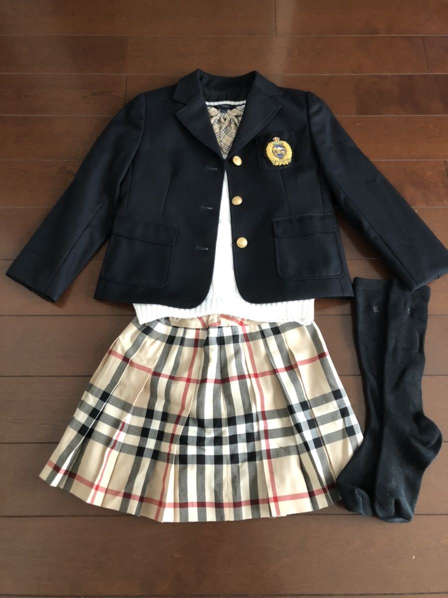 バーバリー フォーマル スーツ 女の子 入学式 卒園式 ジャケット スカート ベスト リボン 靴下 セット burberry チェック ワンピース