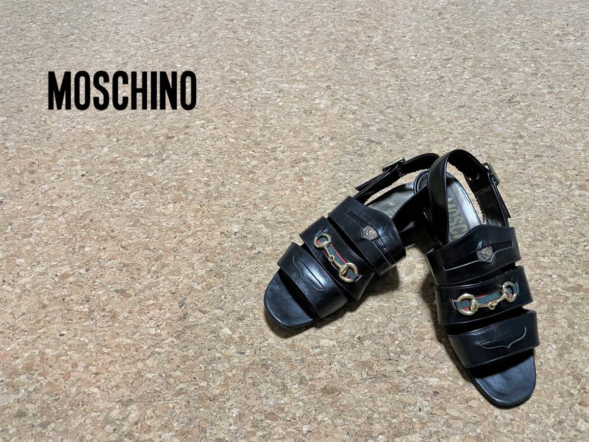 ◯ Vintage MOSCHINO コイン × ビット レザー サンダル / モスキーノ ストラップ ミュール OLD ブラック 黒 7 24cm Ladies #Sirchive_画像1