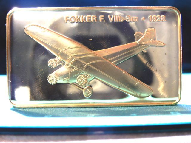 限定品 美品 英国製 米国 オーストラリア太平洋横断飛行 フォッカー F.VIIb サザンクロス 飛行機 純金仕上げ インゴットメダル コイン 記章 その他