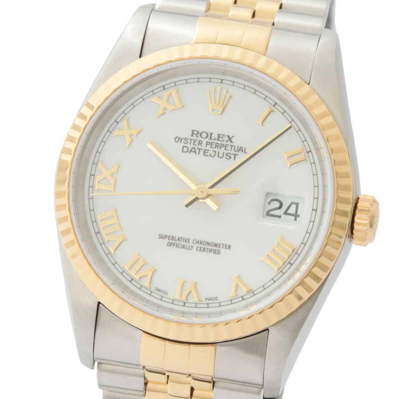 ロレックス ROLEX デイトジャスト 16233 SS/YG 自動巻き ホワイト メンズ 腕時計 中古 ahij56nopJCPW013-8501 本体