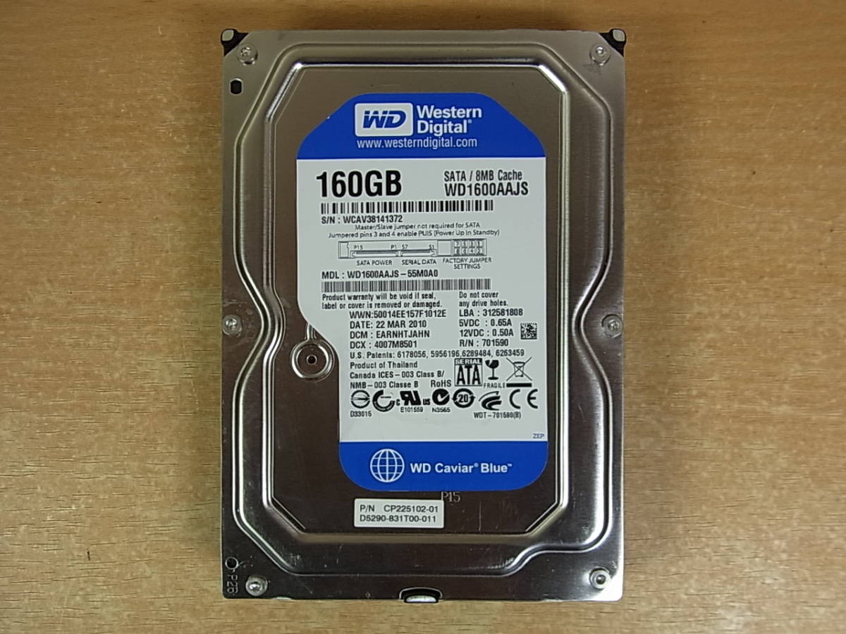 ◎H/729●ウェスタン・デジタル Western Digital☆3.5インチHDD(ハードディスク)☆160GB SATA300 7200rpm☆WD1600AAJS☆中古品_画像1