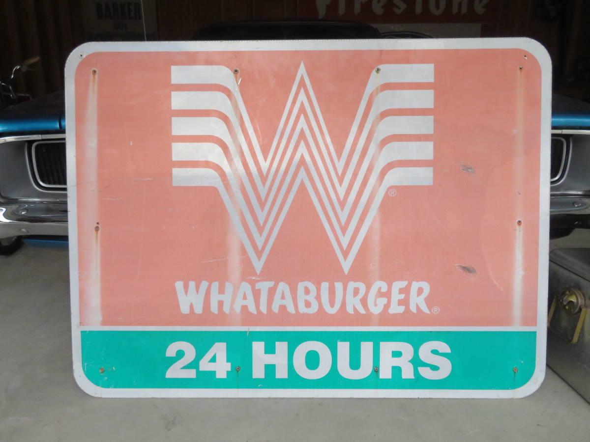 80’ 90’ WHATABURGER ハンバーガー バーガー ファストフード ストリートサイン ヴィンテージ アメリカ 看板 道路標識 ガレージ（816）