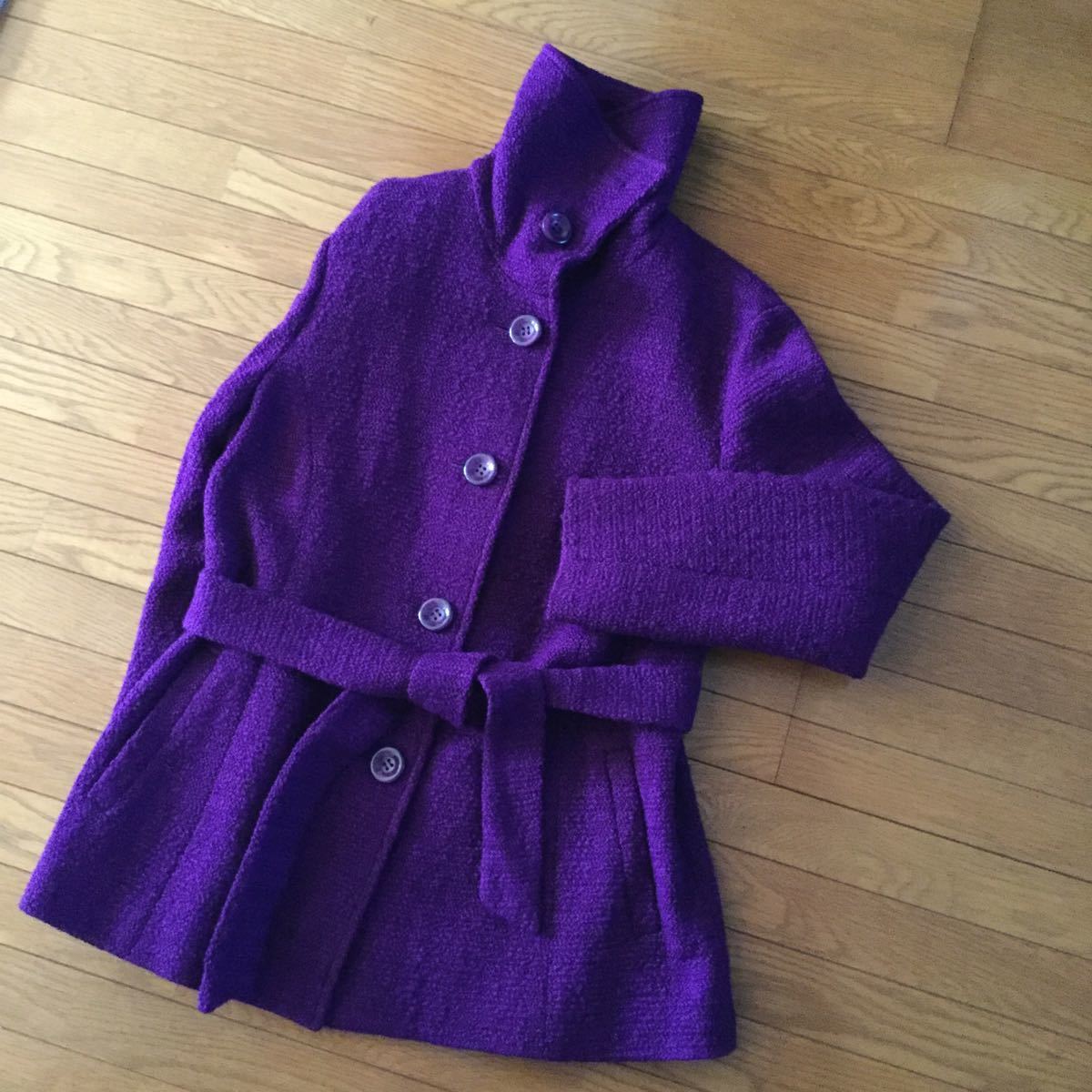 13号　モザイクドゥー   東京スタイル　紫　パープル　コート　レトロ　立ち襟　ベルト付