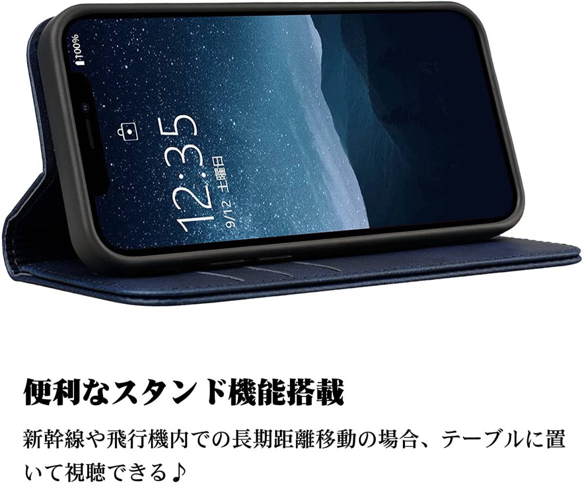 外箱無し処分価格★最高級PUレザー採用 iPhone13 mini 手帳型ケース★全国送料無料★ダークブルー_画像4