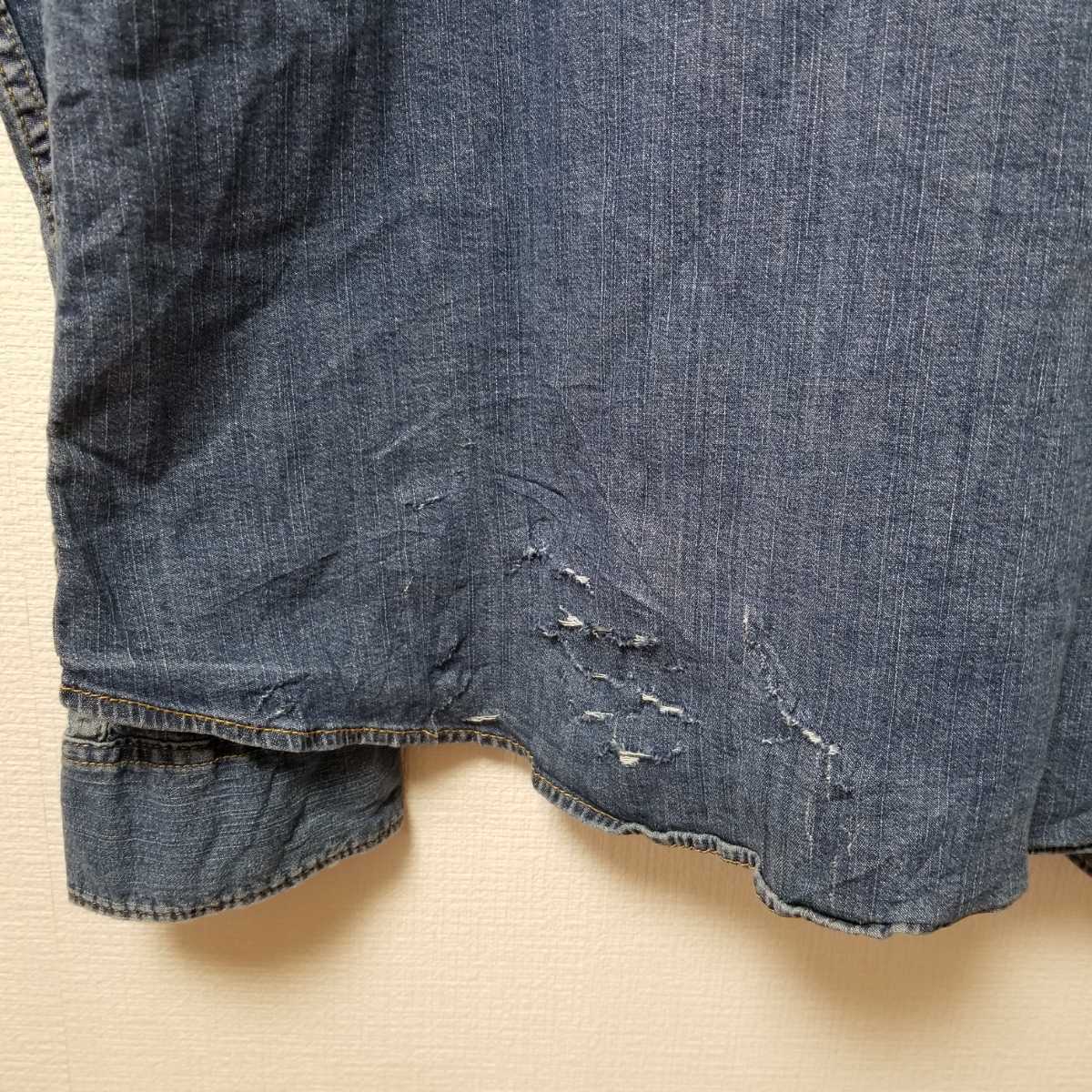 ラングラー WRANGLER 長袖デニムシャツ XL インディゴ アメカジ ストリート 古着 大きいサイズ 03I0907_画像6