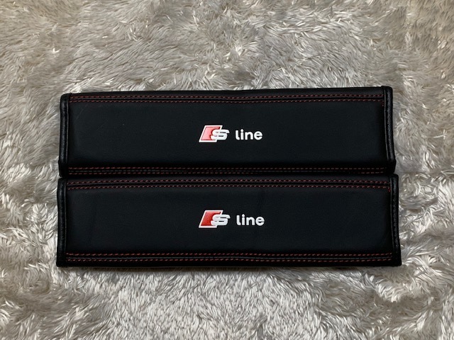 S Line with logo PU black red stitch seat belt pad 