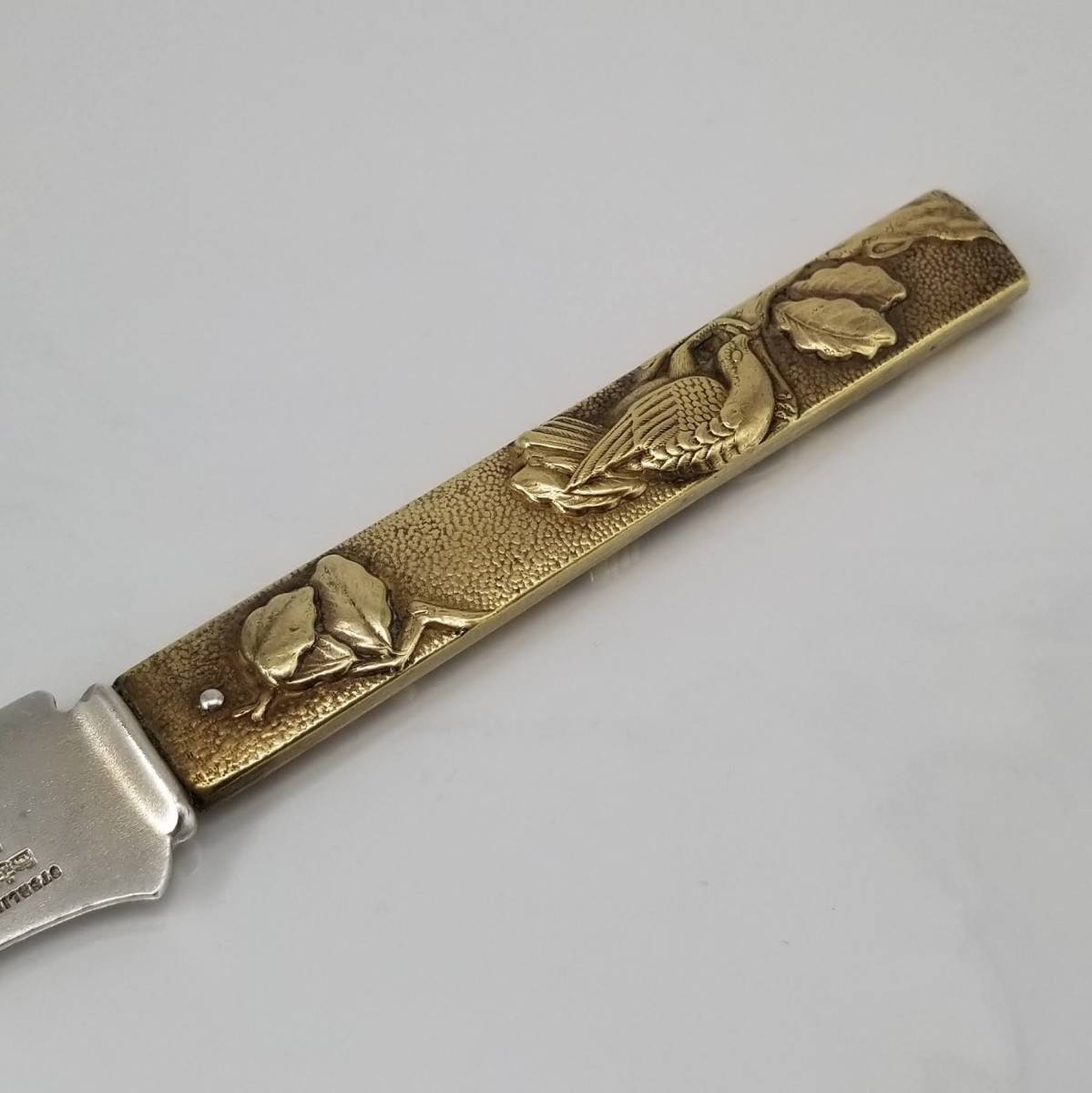 1800年代 米国 アンティーク GORHAM KOZUKA スターリングシルバー フィッシュナイフ カトラリー 銀 鳥 花 彫金 コウズカ_画像7