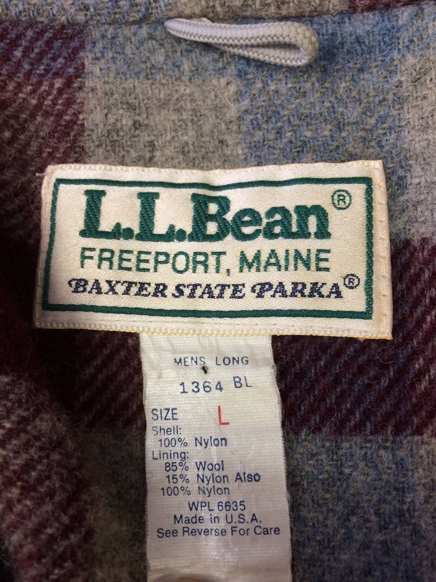 80s USA製 L.L.BEAN エルエルビーン BAXTER STATE PARKA バクスターステートパーカー マウンテンパーカー Lサイズ えんじ色 裏ウール生地