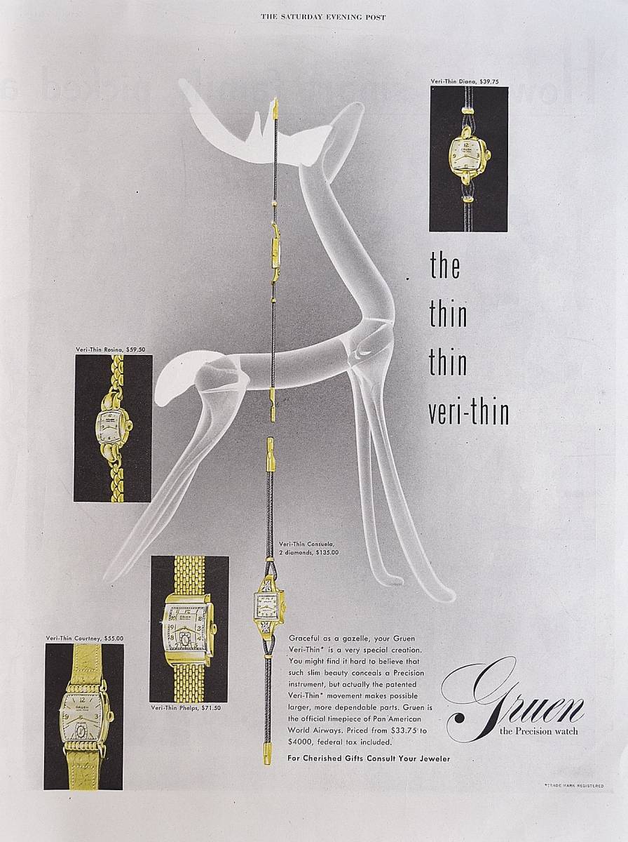稀少！時計広告/1947年グリュエン 時計広告/Gruen Veri-Thin Watches/O_画像1