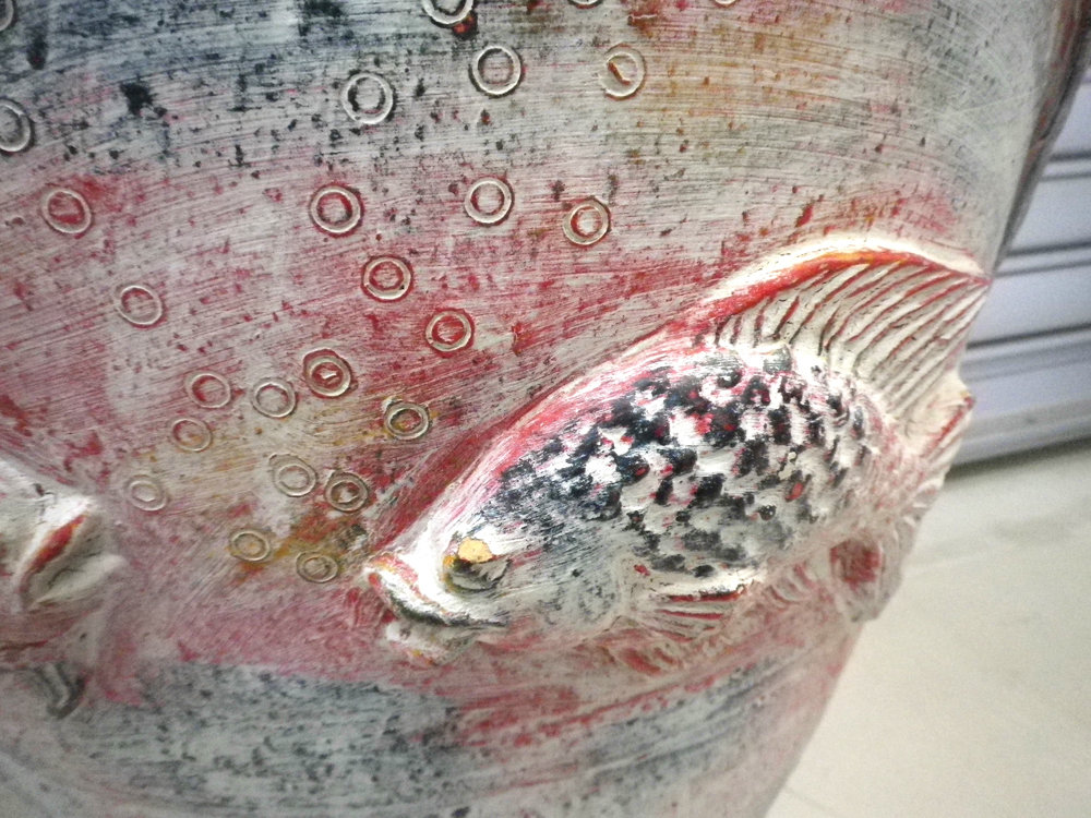 壷 つぼ 置物 池の金魚 作不明 高さ 約86.5cm 中古 札幌市 厚別 壷 つぼ 置物 池の金魚 作不明 高さ 約86.5cm 中古 札幌市 厚別