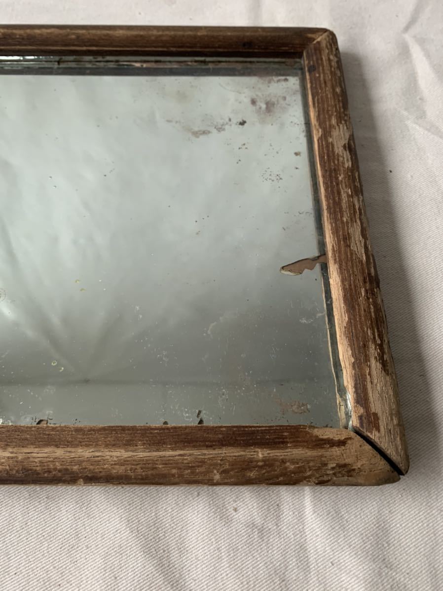 無垢材木枠の古い鏡ミラー インテリアディスプレイ店舗什器 