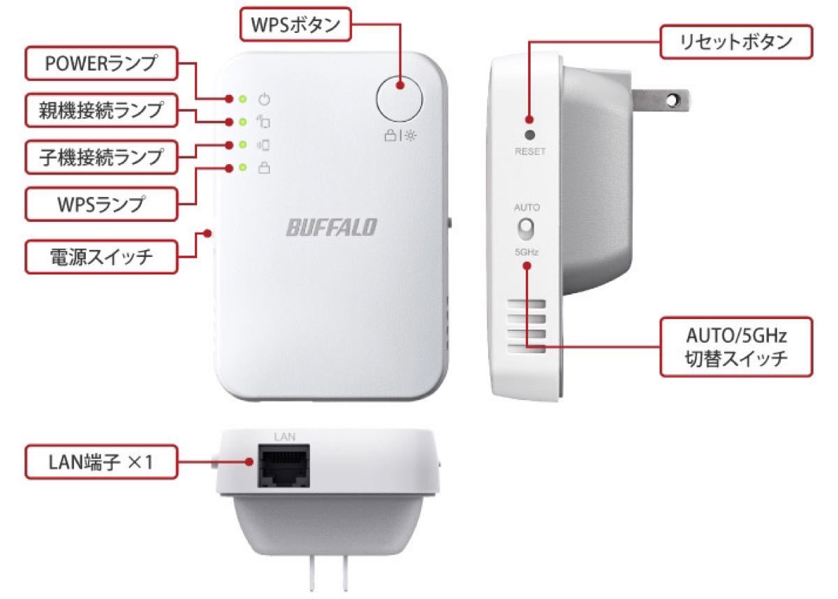 WiFiエリア拡大【美品・30日保証】コンセント直挿しタイプの無線LAN中継機ハイパワーコンパクト★WEX-1166DHPS