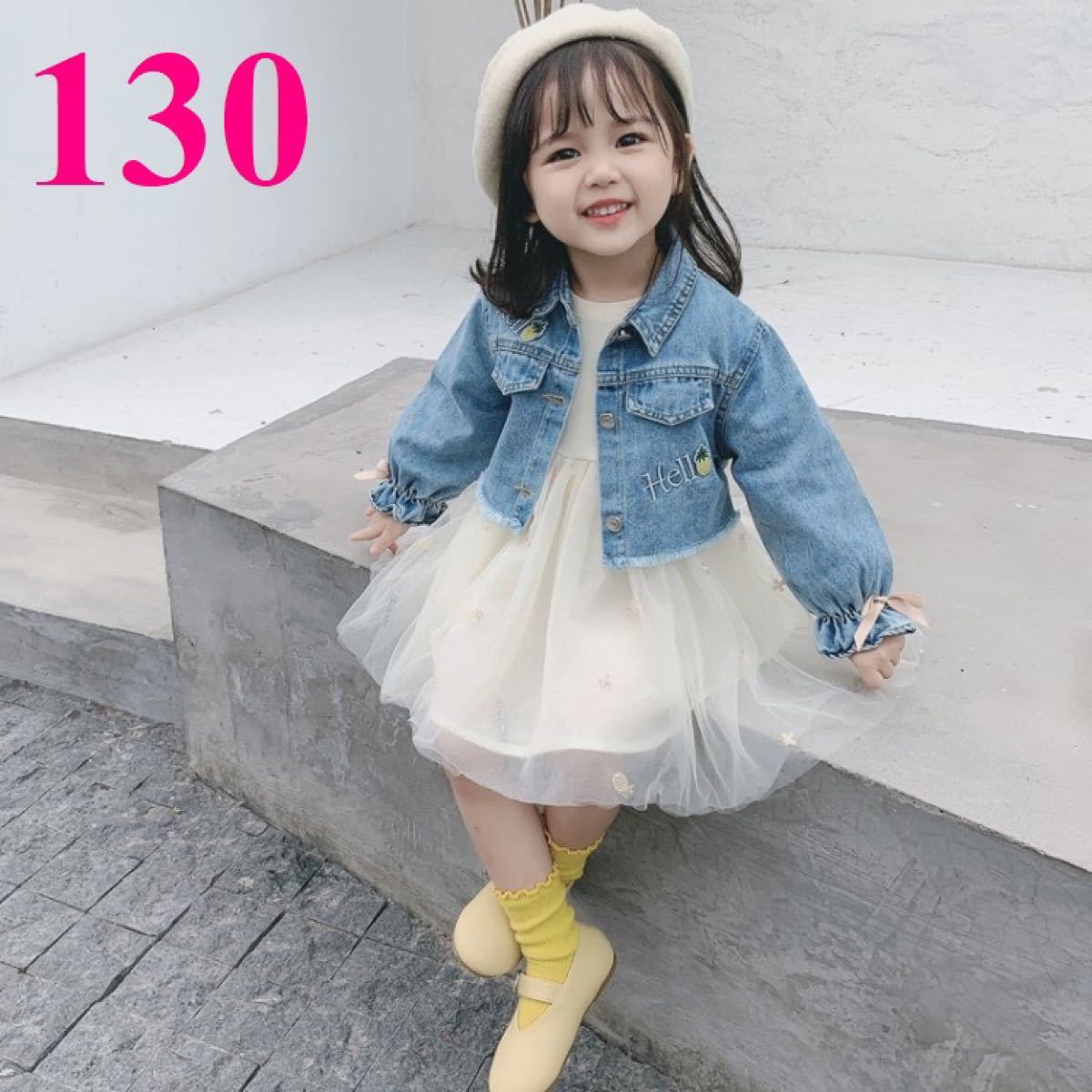 130 新品 韓国 キッズ セットアップ ワンピース デニムジャケット 女の子