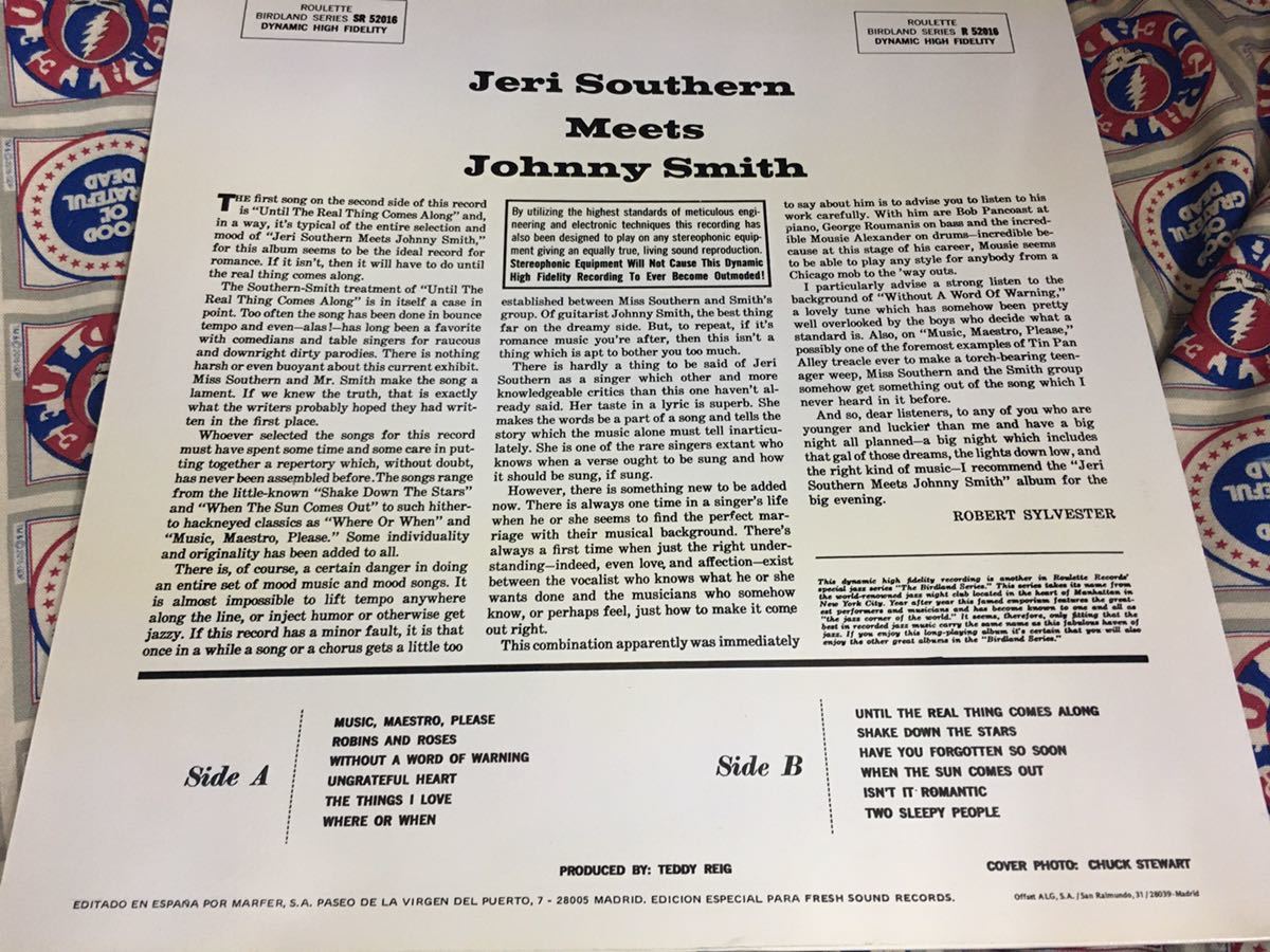 Jerry Southern Meets Johnny Smith★中古LP/スペイン盤「ジェリー・サザーン・ミーツ・ジョニー・スミス」Fresh Sound盤の画像2