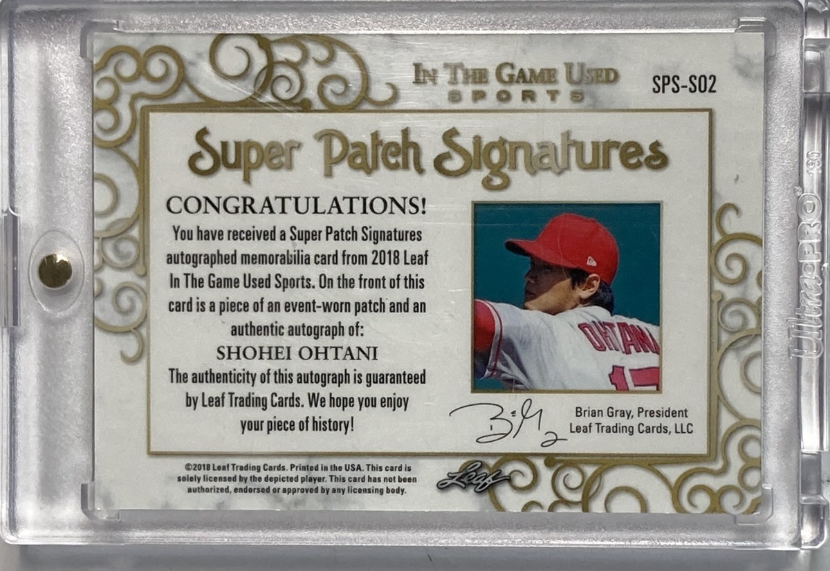 【超貴重!ファーストNo. 1/4枚限定】大谷翔平特大タグパッチ直筆ルーキーサイン 2018 Leaf ITGU Super Patch Signatures RC Auto_画像2