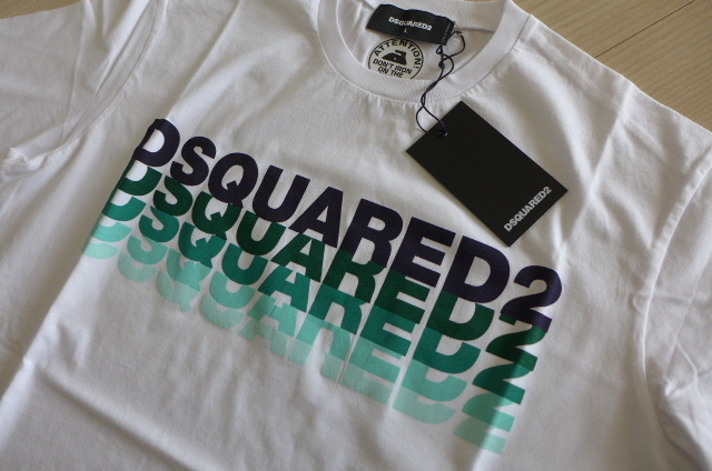 新品 送料無料 即決 DSQUARED2 ディースクエアード クルーネック 半袖 Tシャツ カットソー サイズL ホワイト_画像1