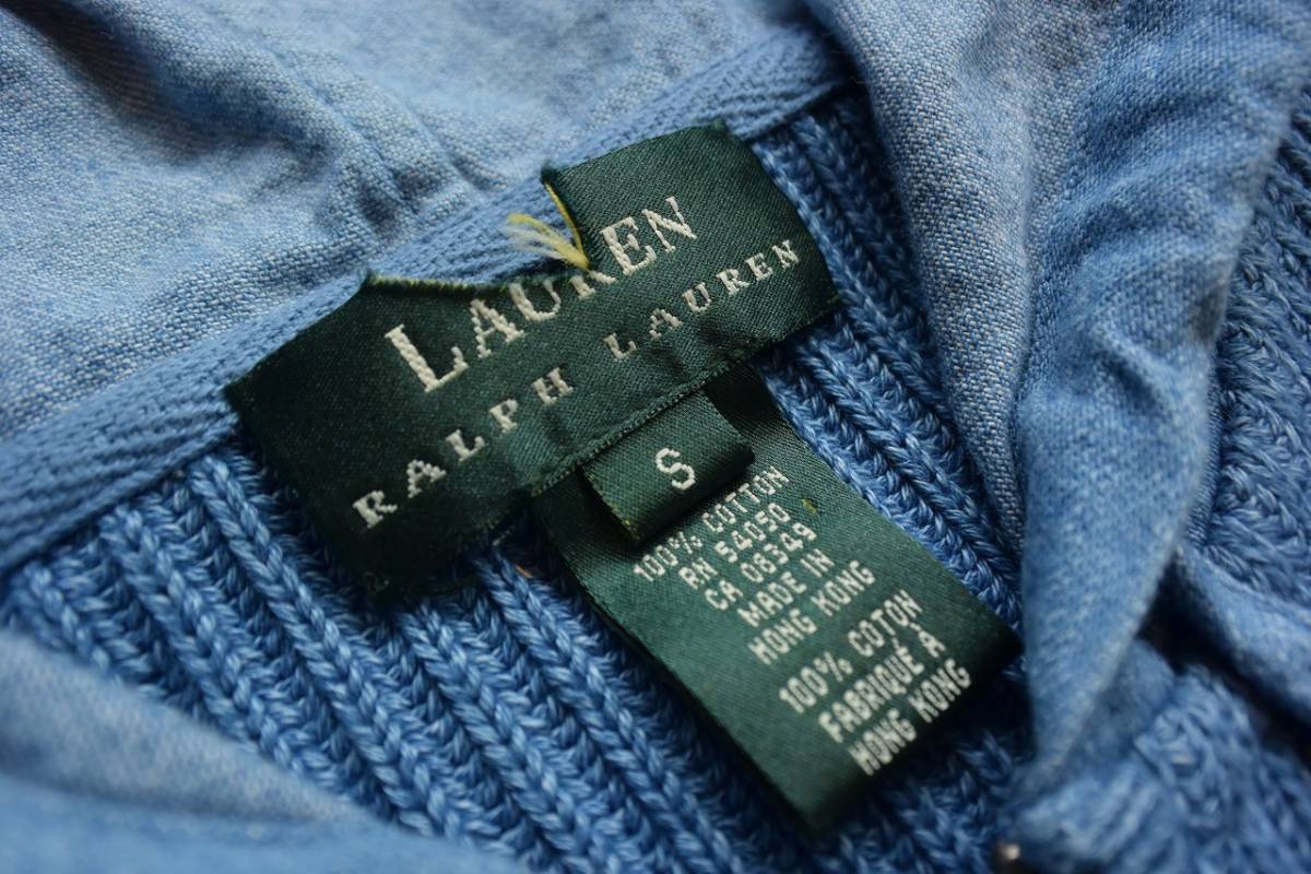 USA古着 ローレンラルフローレン インディゴコットンニットパーカー レディース Sサイズ Ralph Lauren カジュアル デニム リブ編み S0399_画像4