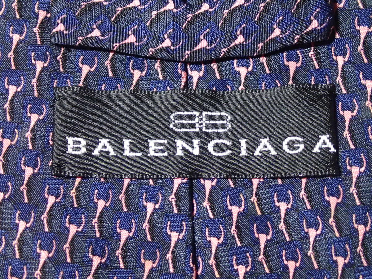 BALENCIAGA バレンシアガ ネクタイ ダークブルー ピンク シルク 紺色 幅:約9.6㎝_画像5