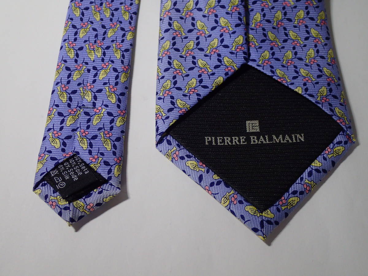 PIERRE BALMAIN ピエールバルマン ネクタイ 鳥柄 ライトブルー グレー 青系 灰色 シルク 幅:約9.2㎝_画像4