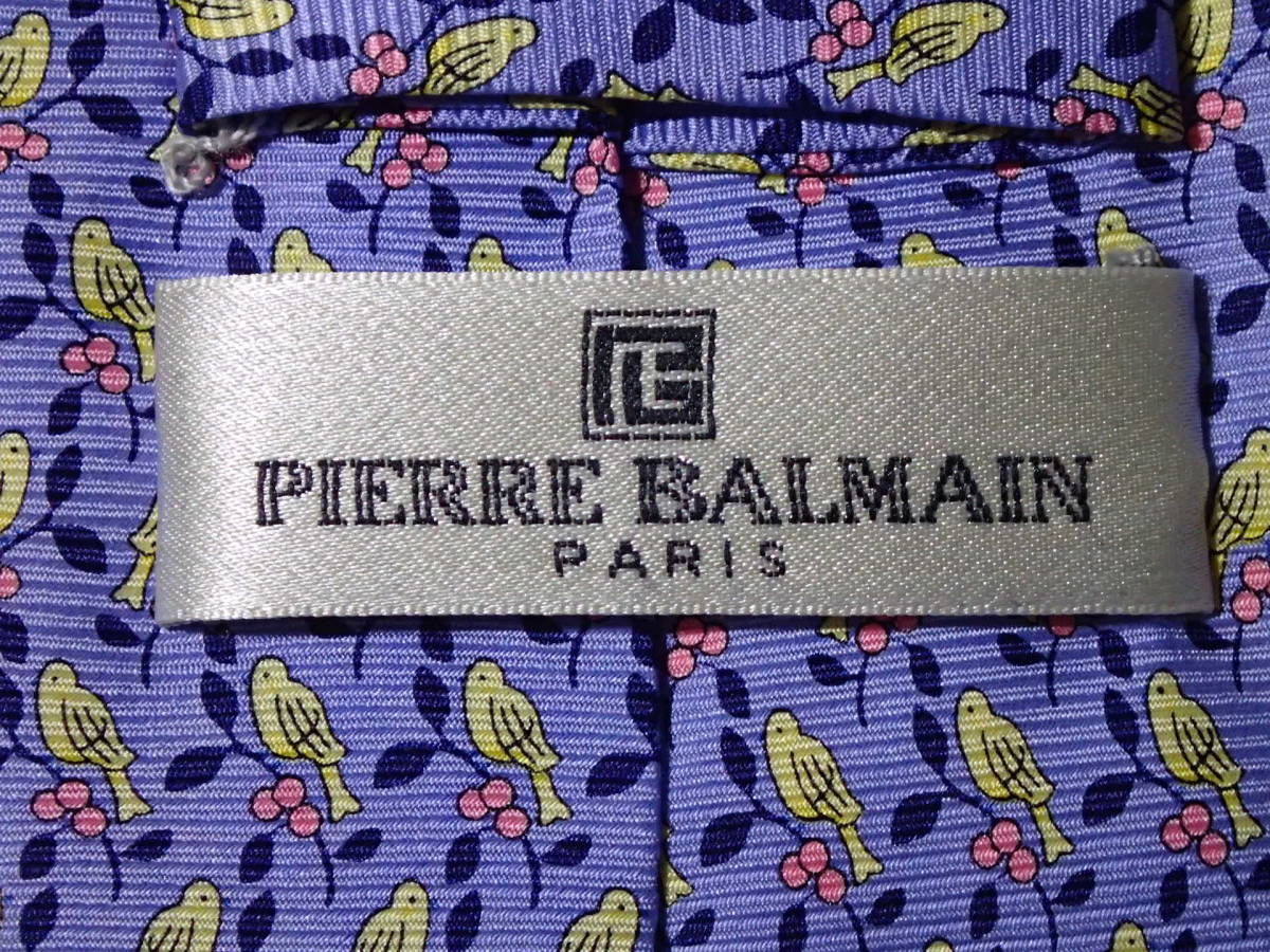 PIERRE BALMAIN ピエールバルマン ネクタイ 鳥柄 ライトブルー グレー 青系 灰色 シルク 幅:約9.2㎝_画像5