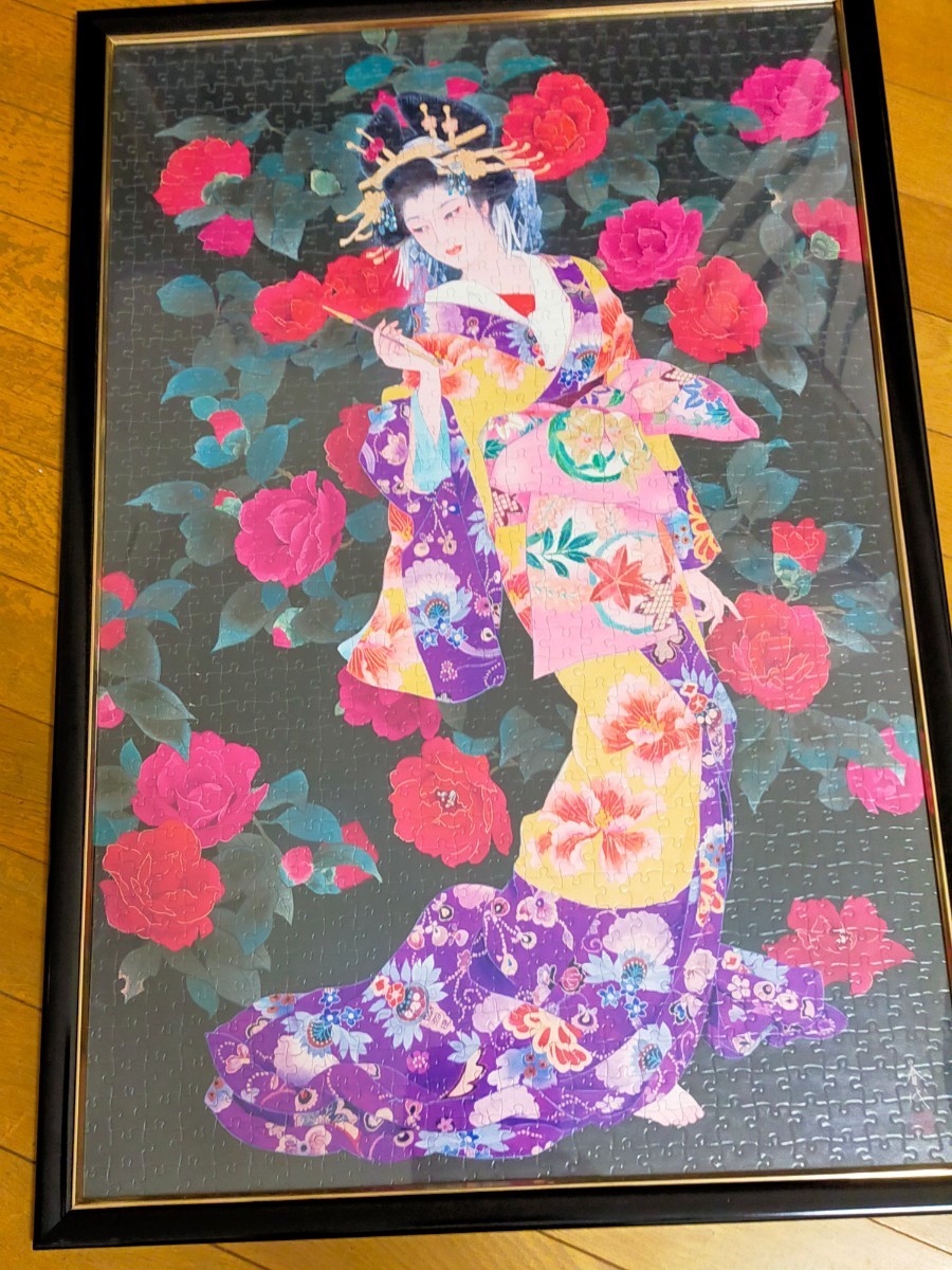 額付き廃盤 森田春代 1000P 椿 完成 ジグソーパズル 着物美人 華 額付き廃盤 森田春代 1000P 椿 完成 ジグソーパズル 着物美人 華