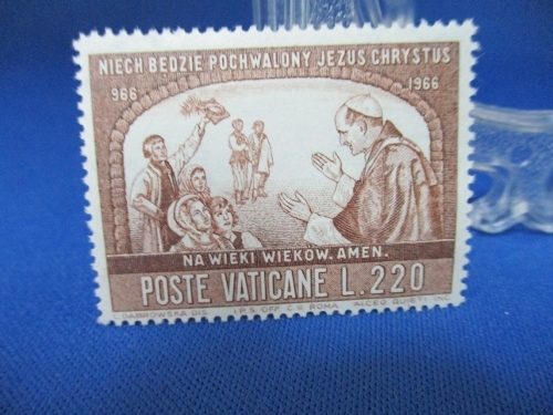 バチカン切手☆220リラ／1966年／ポーランド／キリスト教改宗1000年記念／未使用品／送料無料_画像1