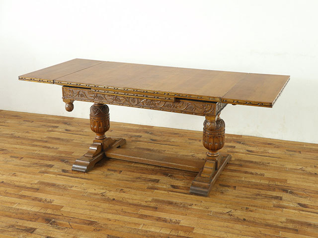 テーブル・チェア6脚セット　ブルボーズレッグ　人気のぶどう柄彫刻　ダイニングセット　イギリス　アンティークフレックス　56823_画像3
