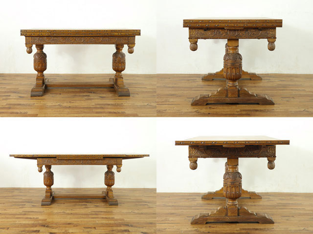 テーブル・チェア6脚セット　ブルボーズレッグ　人気のぶどう柄彫刻　ダイニングセット　イギリス　アンティークフレックス　56823_画像6