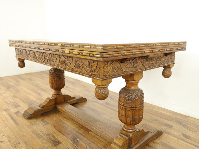 テーブル・チェア6脚セット　ブルボーズレッグ　人気のぶどう柄彫刻　ダイニングセット　イギリス　アンティークフレックス　56823_画像5