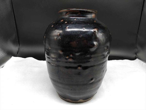 黒い壺 骨董 蔵出し 幅20cm 高さ26.7cm インテリア 古美術 花瓶
