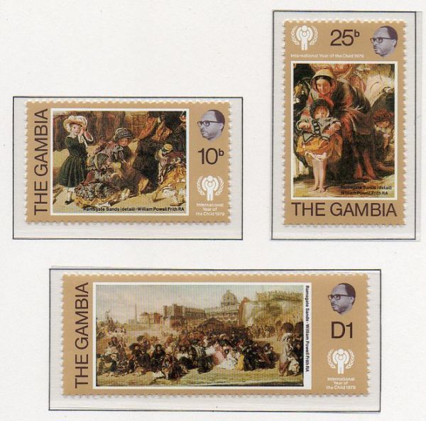 切手 D541 ガンビア IYC 国際児童年 絵画 ウィリアム・パウエル・フリス画 こども 3V完 1979年発行 未使用_画像1