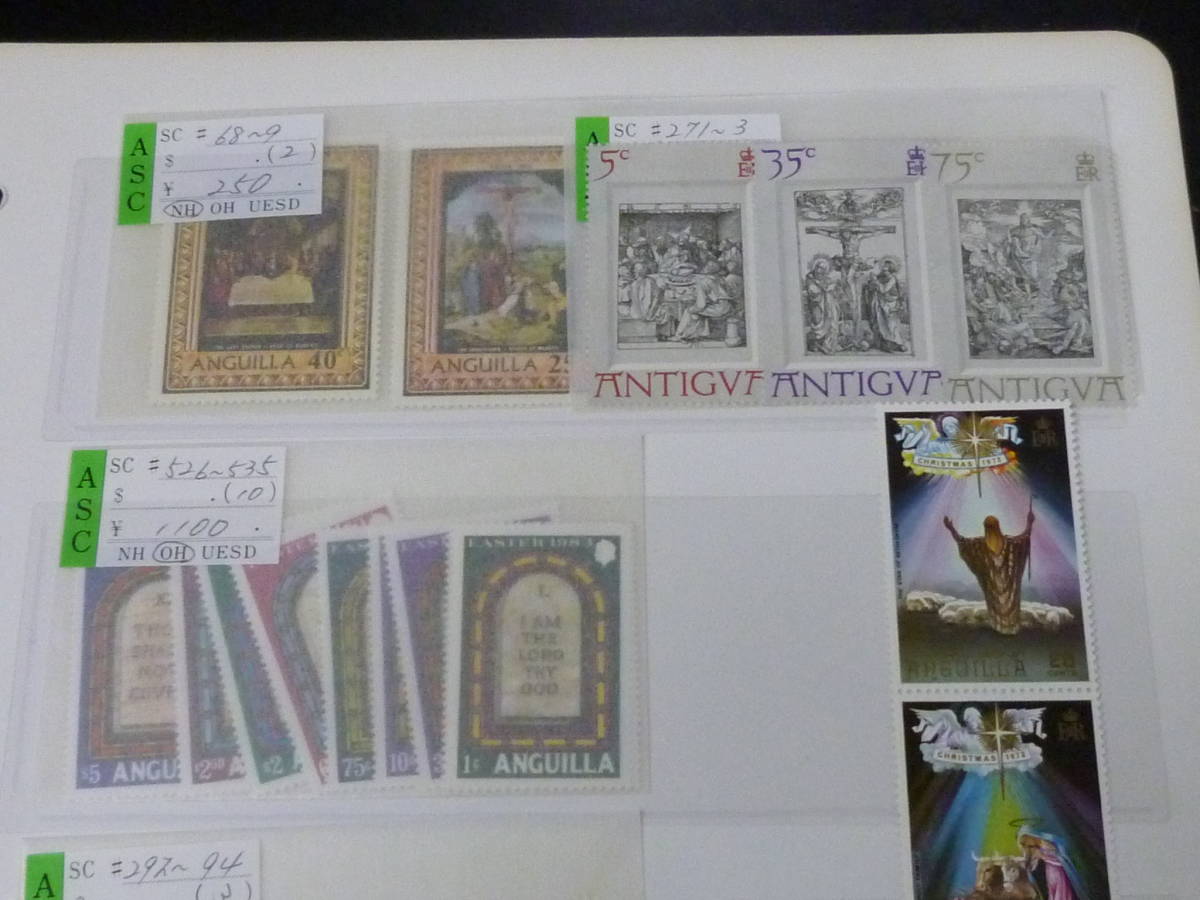 21LA　P　№5　宗教関連 切手　アンギラ・アンチグア　各完揃　計28種　1リーフ　未使用NH・VF_画像2