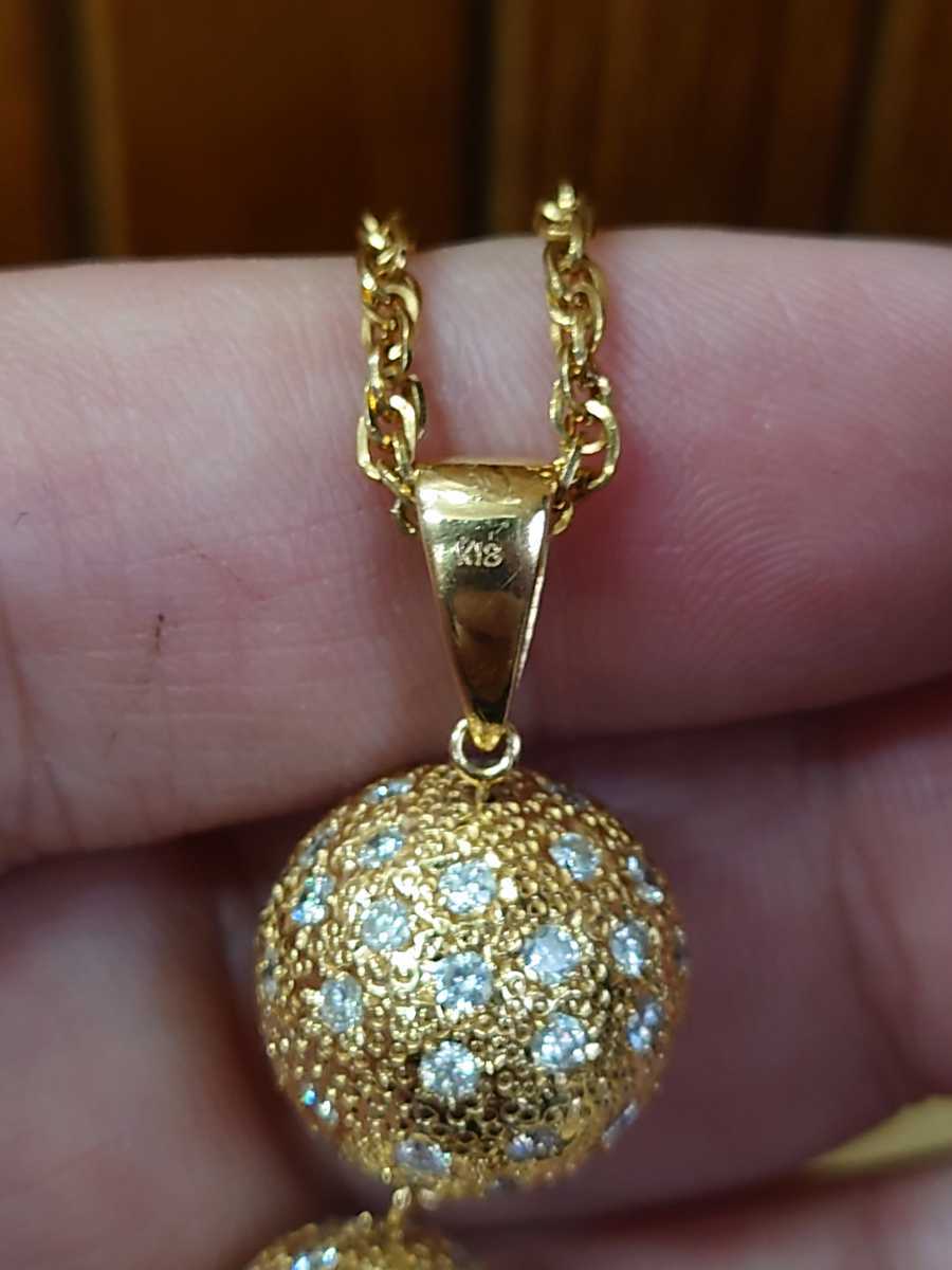 k18(18 золотой ) подвеска с цепью / очарование зеркало мяч бриллиант 