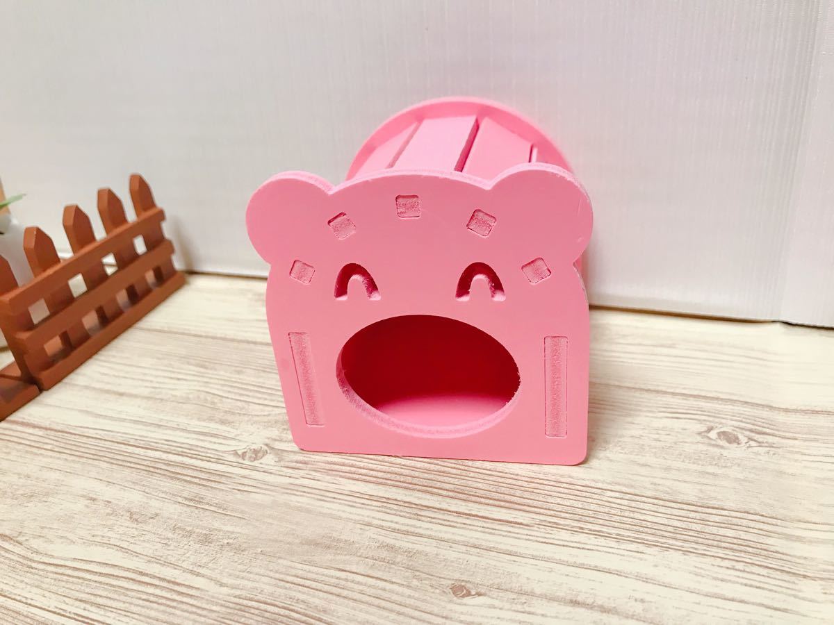ハムスター鳥ペットラットマウス小動物用ハウス可愛い家部屋木箱巣箱おもちゃ遊具玩具-3色(ピンク)