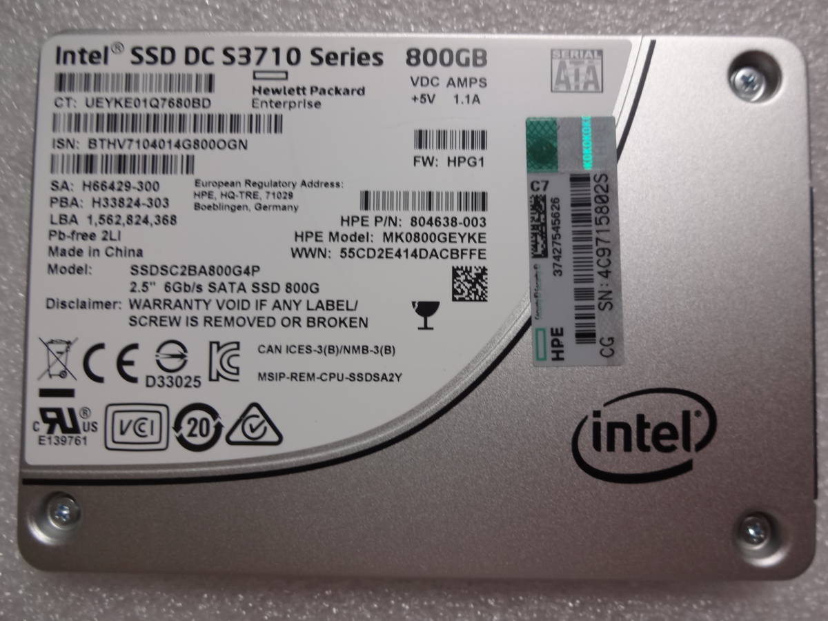 お待たせ! 【稀少品・超耐久】Intel 17305.6TBW(16.9PB)#3 エンタープライズ データセンター 2.5inch SATA MLC 800GB S3710 DC SSD 256GB~ お待たせ! 【稀少品・超耐久】Intel 17305.6TBW(16.9PB)#3 エンタープライズ データセンター 2.5inch SATA MLC 800GB S3710 DC SSD 256GB~