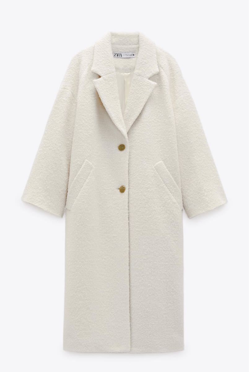新品タグ付き ZARA テクスチャー入り生地コート ホワイト ロング 新品タグ付き ZARA テクスチャー入り生地コート ホワイト ロング