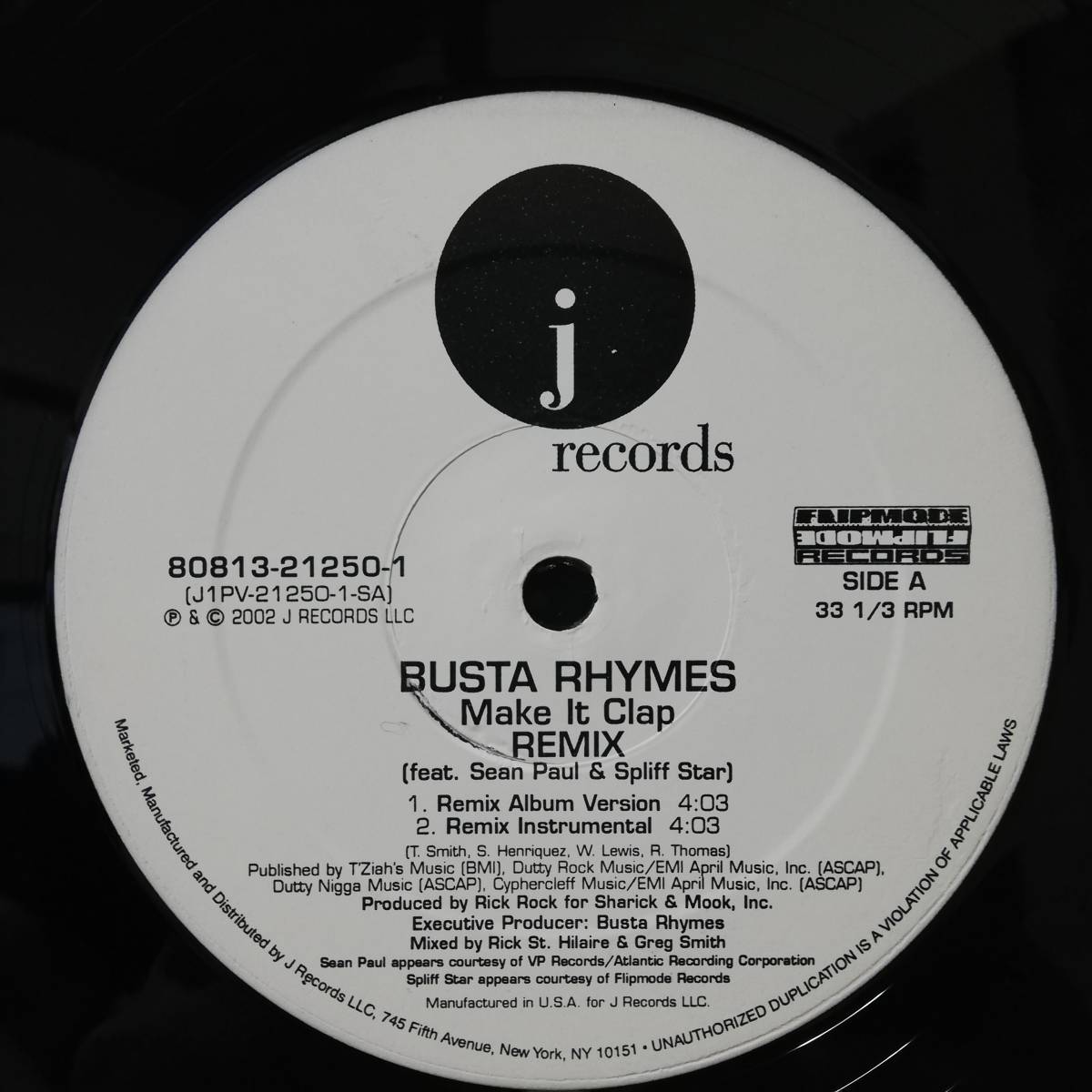 【12''】Busta Rhymes Feat. Sean Paul & Spliff Star Make It Clap (Remix) - 80813-21250-1 - *14_画像1